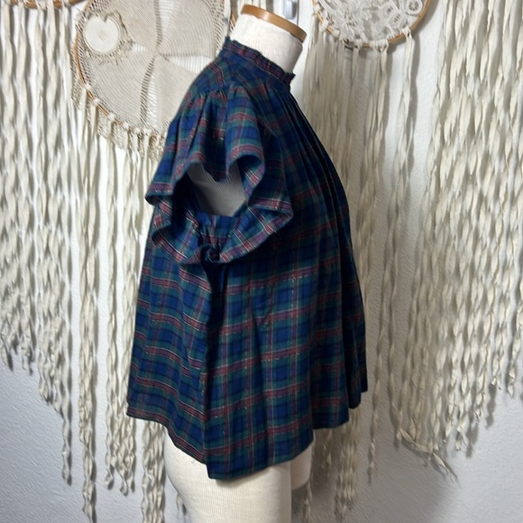 Trovata | Birds Of Paradise NWOT Plaid Flutter Sleeve Blouse - Picture 4 of 9